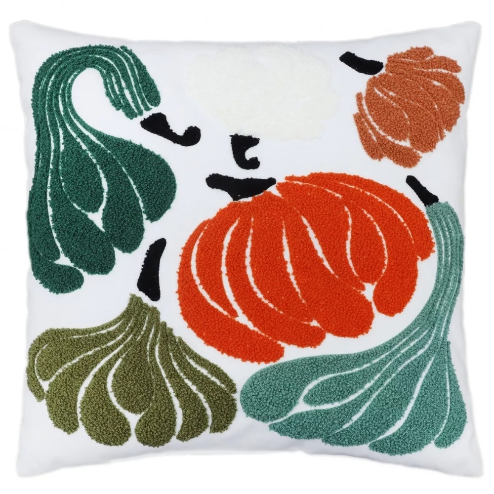 Set Of 2 Gourds Pumpkins Embroidered Fall Autumn Throw Pillows NWT Orange Green